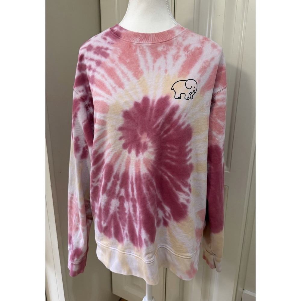 Ivory Ella Tie Dye Sweatshirt Large Pink Elephant Graphic Boho Cozy Pullover
